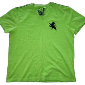 Express Men's Lime Green V-Neck T-shirt Size XL